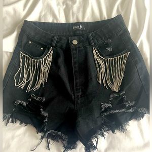 Black Fringe Rhinestone Shorts Size Small (Blue B)